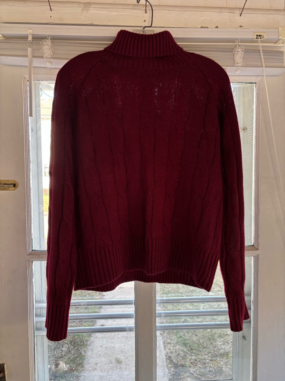 Women's Burgundy Cable-Knit Turtleneck Sweater